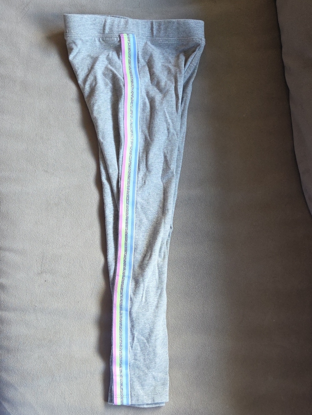 Crewcuts Gray Leggings with Rainbow Side Stripe